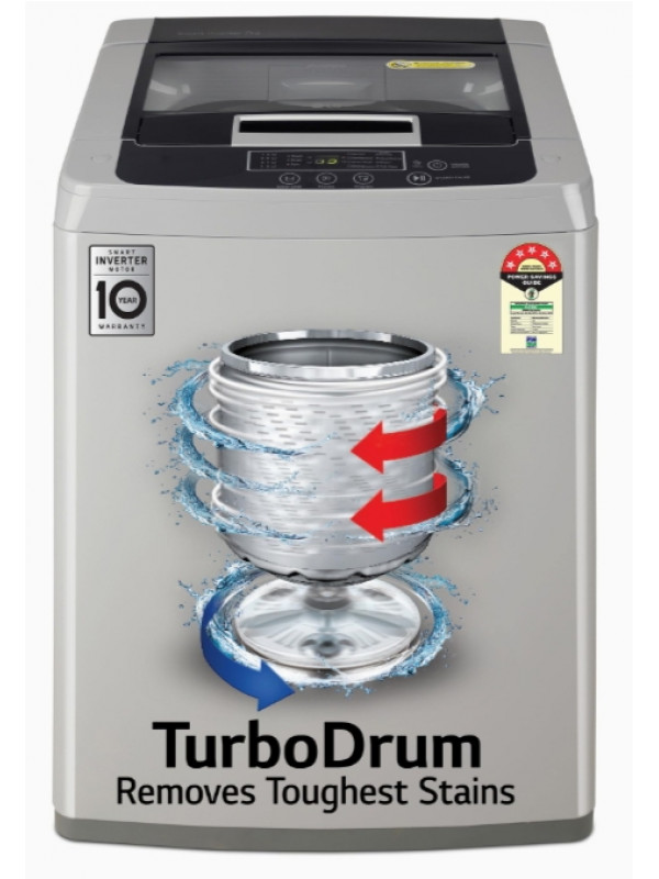 Washing Machine: LG 7 Kg 5 Star Inverter TurboDrum Fully Automatic Top Loading Washing Machine (T70SPSF2Z, Waterfall Circulation, Smart Motion, Middle Free Silver)